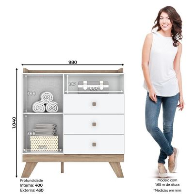 Dormitório Infantil Confete Guarda Roupa, Cômoda, Berço Branco-jequitibá Com Colchão - Móveis Henn Branco-jequitibá