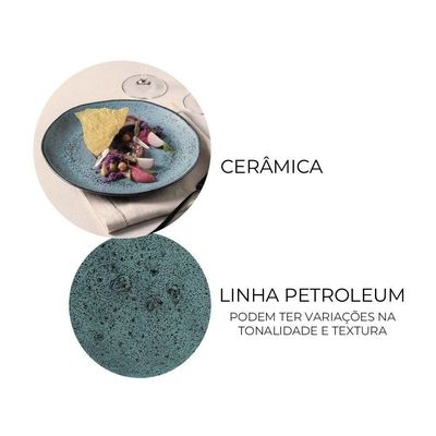 Prato Raso De Cerâmica Orgânico Azul Petroleum Porto Brasil Stoneware 26,5cm