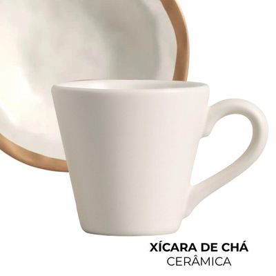 Xícara De Chá De Cerâmica Bege Filete Amassada Scalla 180ml