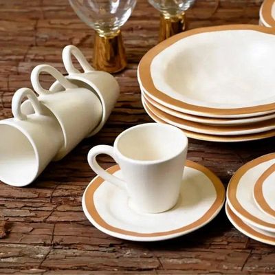 Xícara De Chá De Cerâmica Bege Filete Amassada Scalla 180ml