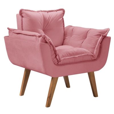 Poltrona Opala Base Palito Tecido Rosa