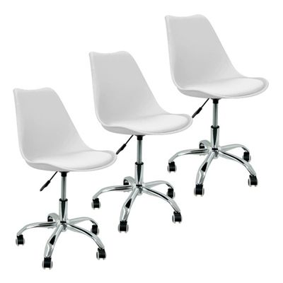 Kit 3 Cadeira Leda Giratória com Almofada e Rodízios Branco