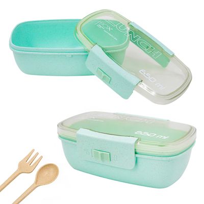Marmita Pote 650ml Com Tampa Garfo Colher Verde