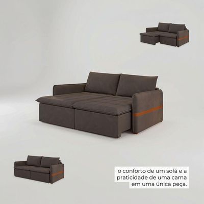 Sofá Cama Retrátil 4 Lugares Bárbara 2,60m Veludo Marrom
