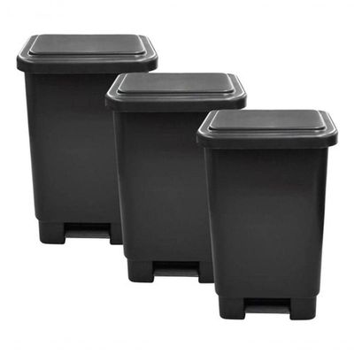 Kit 3 Lixeiras com Tampa Lixeira Retangular 50L Polipropileno Preto