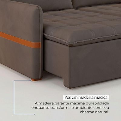 Sofá Cama Retrátil 4 Lugares Bárbara 2,60m Veludo Marrom
