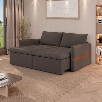 Sofá Cama Retrátil 4 Lugares Bárbara 2,60m Veludo Marrom