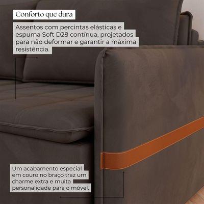 Sofá Cama Retrátil 4 Lugares Bárbara 2,60m Veludo Marrom