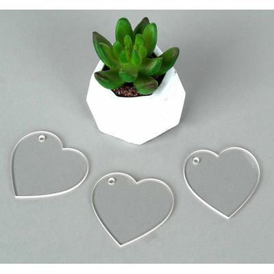 Traceease Pingente Acrílico Transparente em Forma de Coração com Furo 5 cm para Chaveiro, Pacote com 25, Espessura 3 mm - BH Transparente
