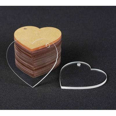 Traceease Pingente Acrílico Transparente em Forma de Coração com Furo 5 cm para Chaveiro, Pacote com 25, Espessura 3 mm - BH Transparente