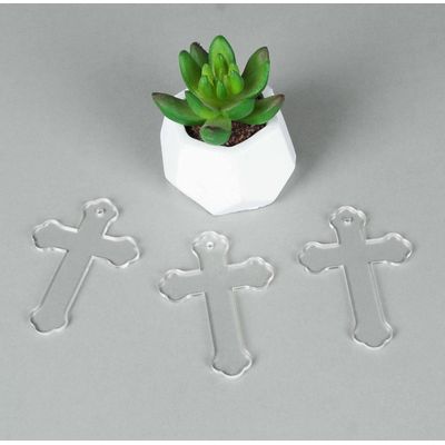 Traceease Cruz 7,6 cm com Furo, Pingentes Transparentes de Acrílico em Branco para Chaveiro, Artesanato DIY, Pacote 25, Espessura 3 mm - OL Transparente