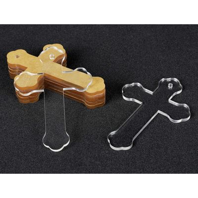 Traceease Cruz 7,6 cm com Furo, Pingentes Transparentes de Acrílico em Branco para Chaveiro, Artesanato DIY, Pacote 25, Espessura 3 mm - OL Transparente