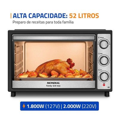 Forno Elétrico 52L Family Grill Inox Mondial Preto/inox 1800W FRN-52-BI 110V