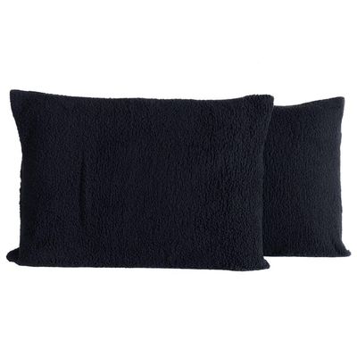 Par De Fronhas Porta Travesseiros Em Sherpa Colorida 70cm X 50cm - Toque Lã De Carneiro Luxo Para Inverno Cor Preto