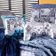 Kit Cobre Leito Colcha Queen Game Start Azul Com Almofadas Estampadas 07 Peças - Dupla Face Percal 300 Fios Matelado