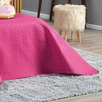 Kit Cobre Leito Colcha Solteiro Urso Donuts Pink/caqui Dupla Face Com Almofadas Estampadas 05 Peças