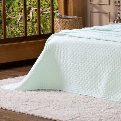 Kit Cobre Leito Colcha Queen Sublime Dupla Face Com Fronhas 03 Peças - Percal 300 Fios Toque De Pluma Cor Verde Menta