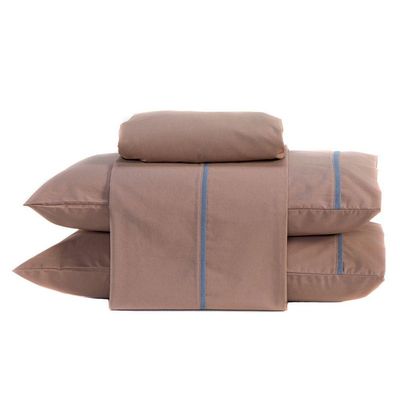 Jogo De Cama Lençol King Milano Liso Com Fronhas Viés 04 Peças - Percal Algodão 200 Fios Cor Caqui