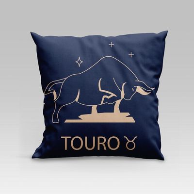 Capa De Almofada Estampada Signos Do Zodíaco Em Veludo Suede 45cm X 45cm - Decoração Astrologia Horóscopo Cor Touro