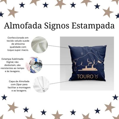 Capa De Almofada Estampada Signos Do Zodíaco Em Veludo Suede 45cm X 45cm - Decoração Astrologia Horóscopo Cor Touro