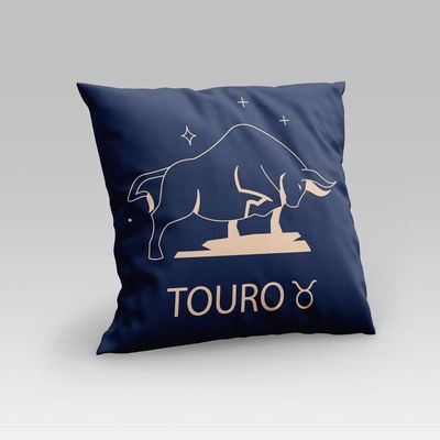 Capa De Almofada Estampada Signos Do Zodíaco Em Veludo Suede 45cm X 45cm - Decoração Astrologia Horóscopo Cor Touro