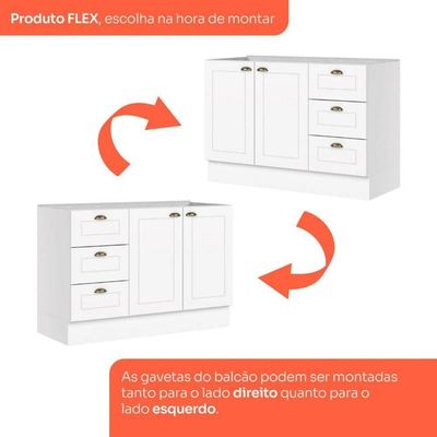 Balcão De Cozinha Com Tampo Henn Americana 120cm 2 Portas Branco/calcare