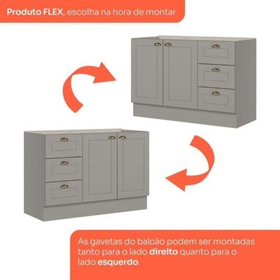 Balcão De Cozinha Com Tampo Henn Americana 120cm 2 Portas Cinza / Nature