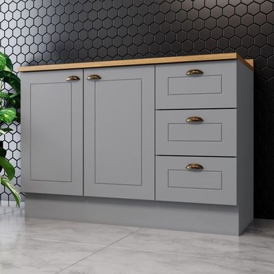 Balcão De Cozinha Com Tampo Henn Americana 120cm 2 Portas Cinza / Nature