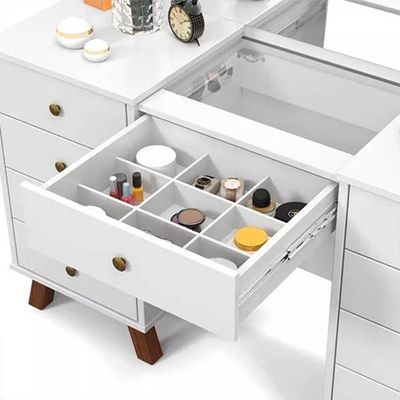 Penteadeira Camarim Luna 9 Gavetas com Espelho LED Retrô MDF Branco Fosco