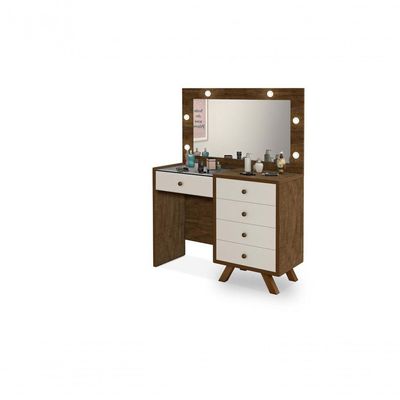 Penteadeira Camarim Luna 9 Gavetas com Espelho LED Retrô MDF Branco Fosco