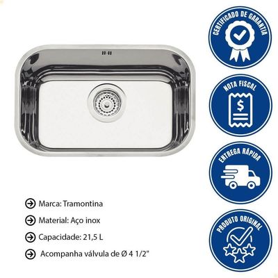 Cuba Tramontina Lavínia 47 Bl Prime Em Aço Inox Alto Brilho 47x30 Cm Com Válvula E Escape 94022203