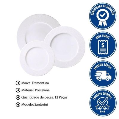 Jogo De Pratos Tramontina Santorini Em Porcelana Decorada 12 Peças - 96589025