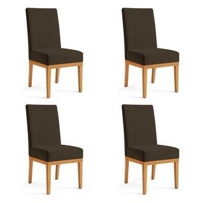 Kit 4 Cadeiras De Jantar Brisa Suede Marrom Base De Madeira - Pallazio