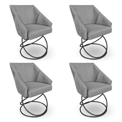 Kit 4 Poltronas Luxo Alana Veludo Base Luxo Preto - Pallazio Cor Grafite