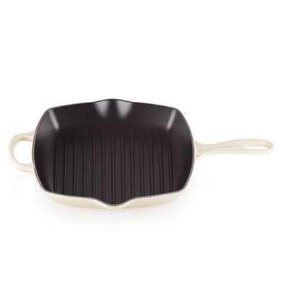 KIT LE CREUSET 2 PANELAS REDONDAS 20 E 24CM GRELHA QUADRADA 26CM EM FERRO ESMALTADO MERINGUE