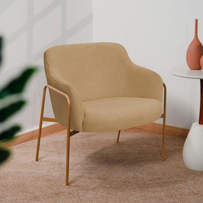 Poltrona Decorativa Jade Base Aço Ouro Fosco Bouclé Camel - Nexta Casa