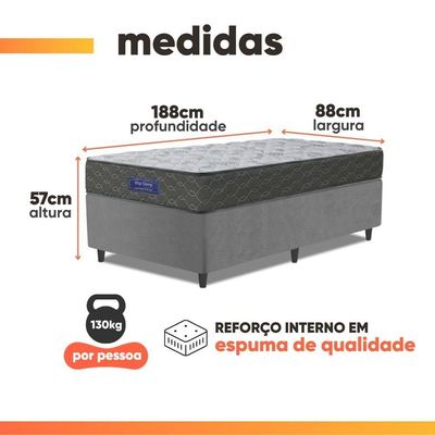 Cama Box Colchão Solteiro Ortopédico Espuma D33 Hiper 88x188x57cm Cinza