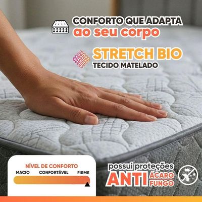 Cama Box Colchão Solteiro Ortopédico Espuma D33 Hiper 88x188x57cm Cinza