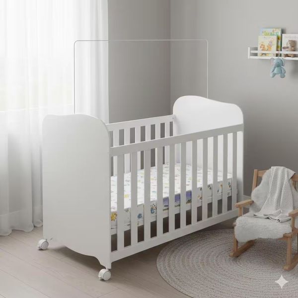 Berço Americano Duda com Colchão Herval Baby Encanto Peroba Móveis Branco