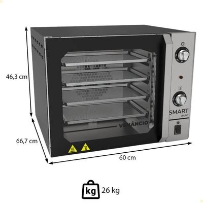 Forno Convector Venâncio Smart Basic 4 Esteiras Com Corpo Preto E Painel Inox 127v Fcsb4eprin