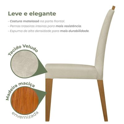 Kit 6 Cadeiras De Jantar Estofadas Madeira Maciça Multimóveis Cr15022 Madeirado-Bege