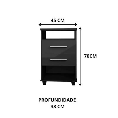 Mini Cômoda Com 2 Nichos Multiuso E 2 Gavetas Preto Repleta