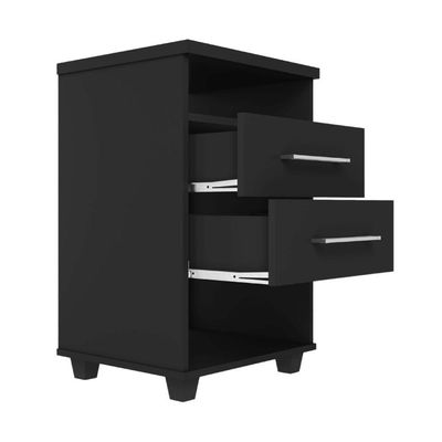 Mini Cômoda Com 2 Nichos Multiuso E 2 Gavetas Preto Repleta