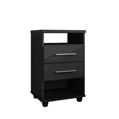 Mini Cômoda Com 2 Nichos Multiuso E 2 Gavetas Preto Repleta
