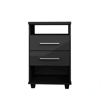 Mini Cômoda Com 2 Nichos Multiuso E 2 Gavetas Preto Repleta