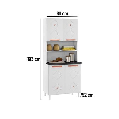 Paneleiro Armário De Cozinha Aço 80cm Com 4 Portas Multimóveis Cr20529 Branco