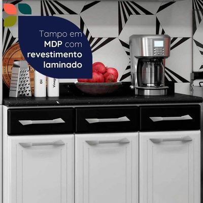 Armário De Cozinha Modulada Compacta De Aço 245cm Com Balcão Multimóveis Cr20526 Branco/Preto