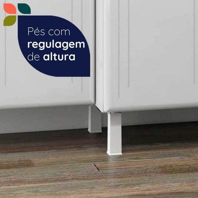 Armário De Cozinha Modulada Compacta De Aço 245cm Com Balcão Multimóveis Cr20526 Branco/Preto
