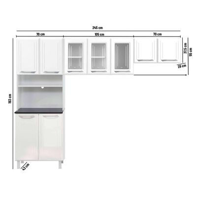 Armário De Cozinha Modulada Compacta De Aço 245cm 3 Peças Multimóveis Cr20527 Branco