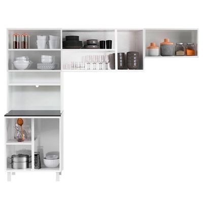 Armário De Cozinha Modulada Compacta De Aço 245cm 3 Peças Multimóveis Cr20527 Branco